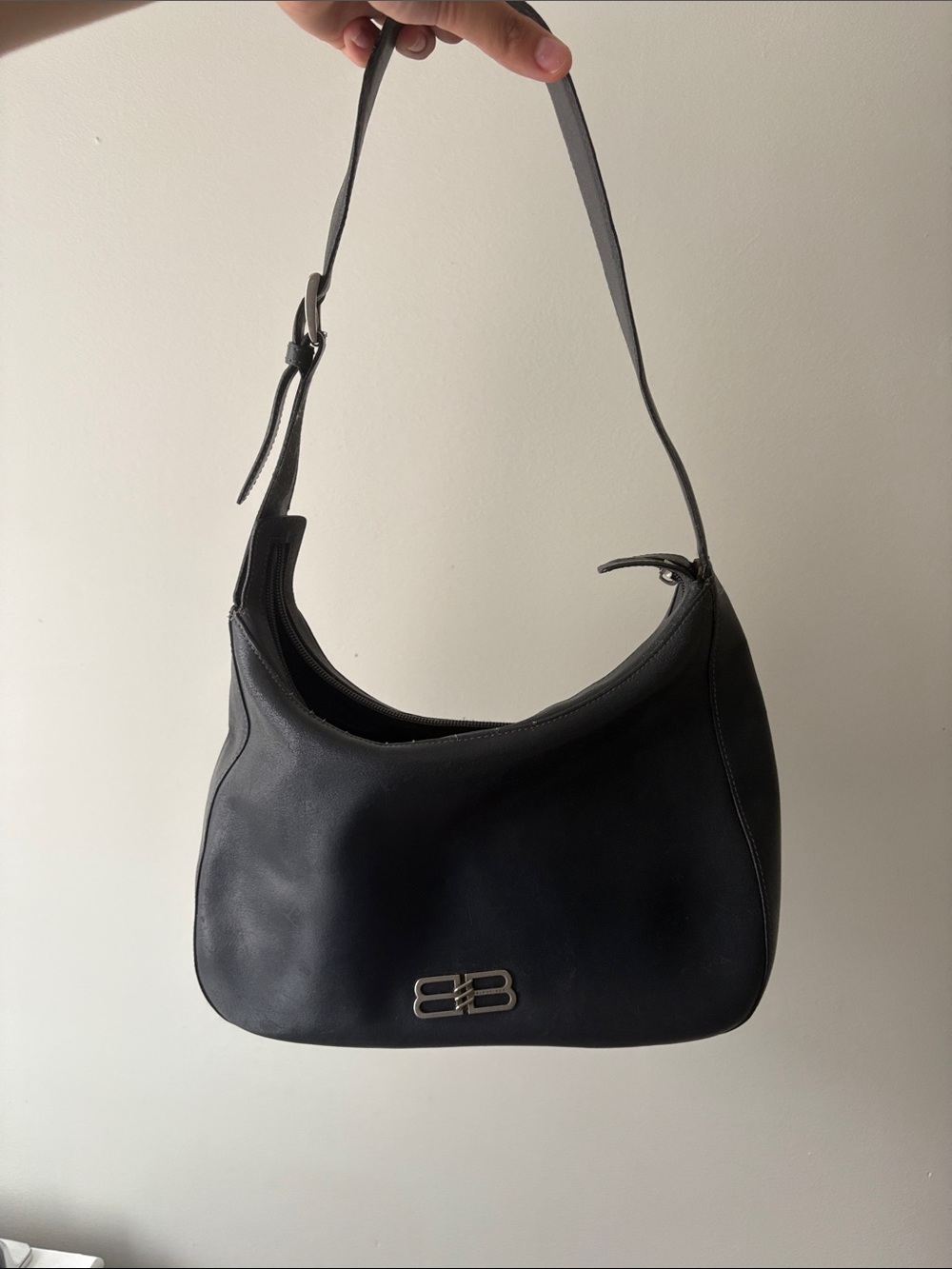 Vintage Balenciaga Black Leather Shoulder Bag